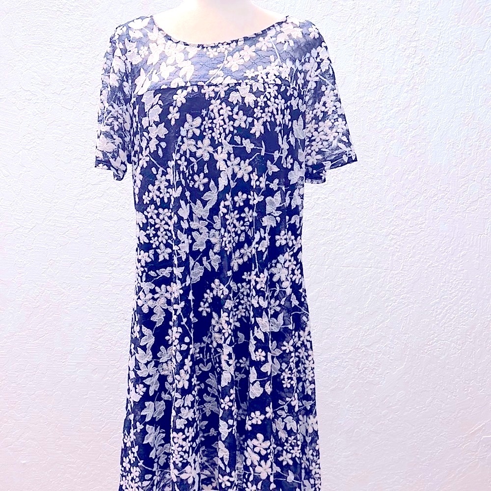 Roz&Ali Blue White Floral details Maxi Dress